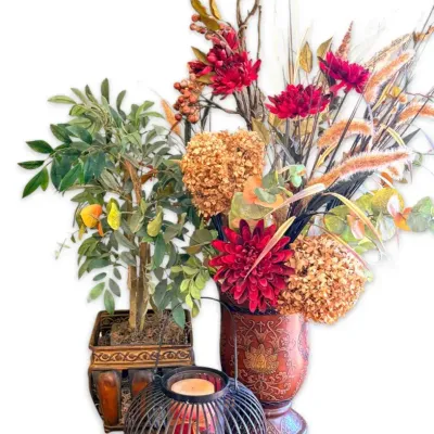 Floral Arrangements & Hanging Metal Candle Holder