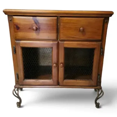 Rustic Wooden Pie Safe Cabinet w/ 2 Drawers