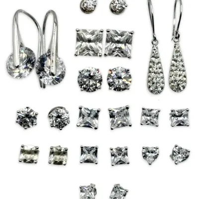 Sterling Silver CZ Earrings (19.27g)