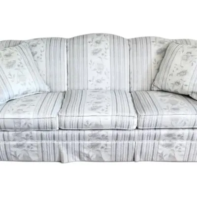 Beige & Blue Floral & Striped Jaquard Pattern Sofa w/ Two Pillows