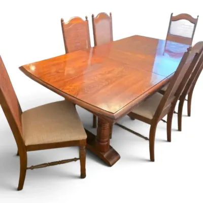 Broyhill Wooden Dining Table w/ 6 Cane Back Chairs