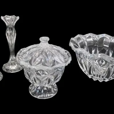 Mikasa Crystal Candlesticks, Bowl, & Lidded Dish