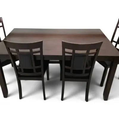 Wooden Table w/ 4 Chairs w/ Faux Black Leather Seats
