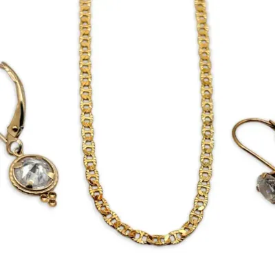 14k Gold Earrings & Sterling Silver Necklace Chain (5.17g)