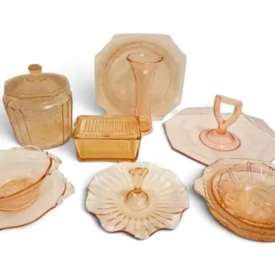 Pink Depression Glass Tidbit Trays, Bowls, Cookie Jar, & More