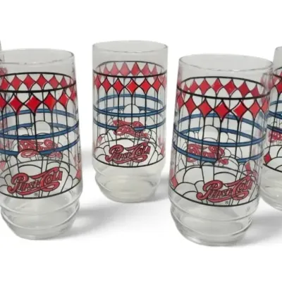 5 Vintage Pepsi-Cola Glasses (6")