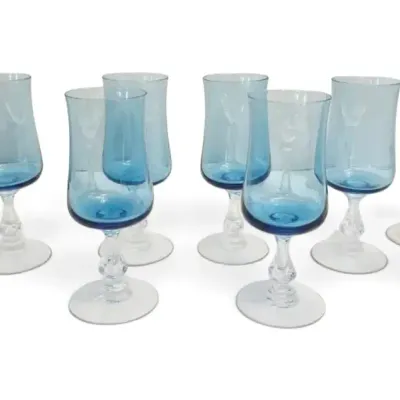 Fostoria Distinction Light Blue Glasses & Clear Glass Champagne Glasses - 8 Each