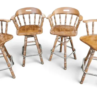 4 Wood Captain's Chair Swivel Barstools