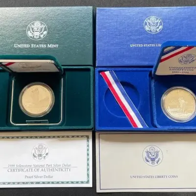 U.S. Mint Commemorative Silver Dollar Lot – 1986 Liberty & 1999 Yellowstone Proof