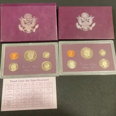 2 United States Mint Proof Coin Sets – 10 Coins – Original Boxes – One Certificate Missing