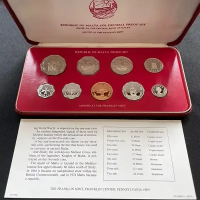 1976 Malta 9-Coin Decimal Proof Set – Franklin Mint – Original Case