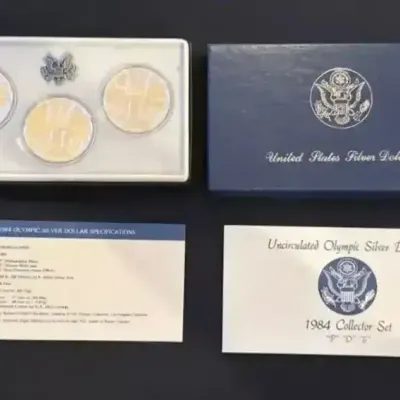 Uncirculated Olympic Silver Dollars 1984 Collectors Set P D S