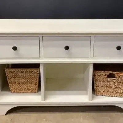 Wood Painted Three Drawer with Storage Baskets 
