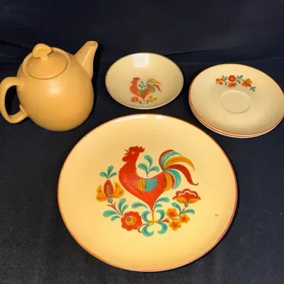 Vintage Mid-Century Ceramic Pieces Featuring the Taylor Smith & Taylor Reveille Rooster Pattern