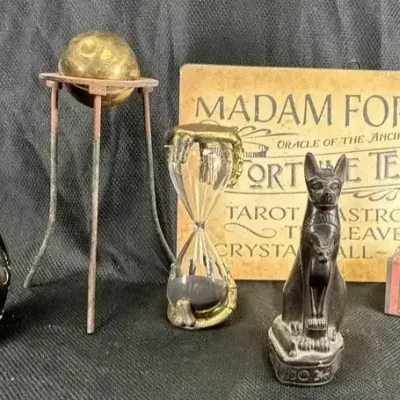 Brass Orb, Hour Glass, Egyptian Cat and More Halloween Decor