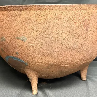 Antique Cast-Iron Cauldron Featuring Three Legs and Side Loop Handles