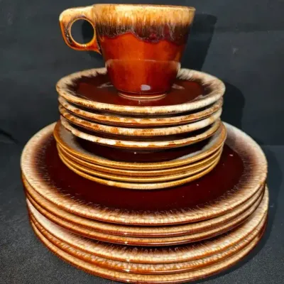 Vintage Hull Pottery with Brown Drip Glaze Plates