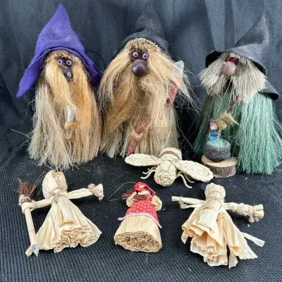 Woodland Witch, 2 Arnesbak Trolls, Whicker Bee & Cornhusk Doll