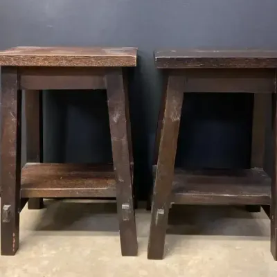 Pair of Dark Stained Wood Accent Tables/Stools