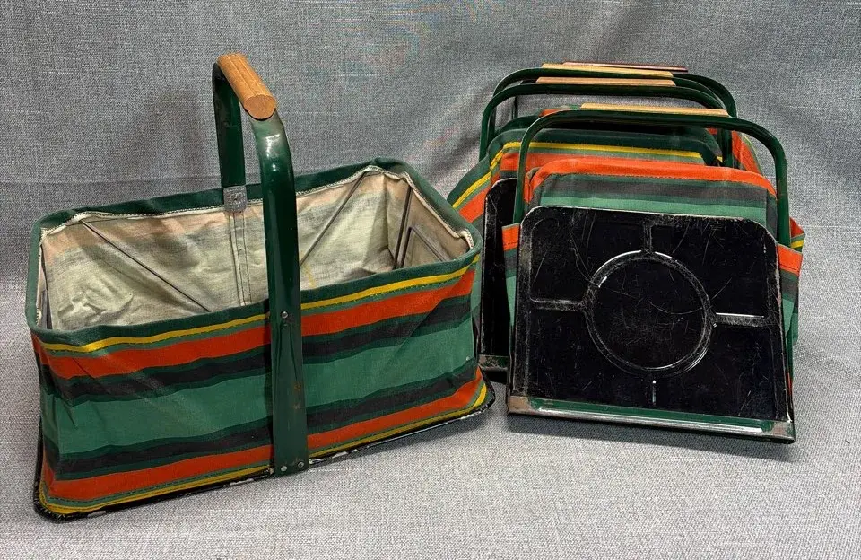 Shamrock Fold-Away Basket Company 1950s Metal and Canvas Folding Shopping Baskets (Total of 5)