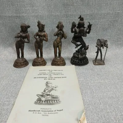 Nepalese Brass Deity Figures with Kathmandu Handicraft Association Booklet
