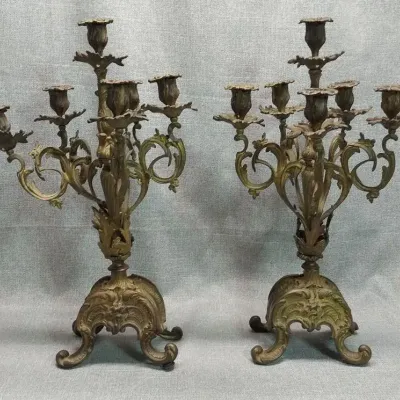 French Rococo Style Gilt Metal 6-Light Candelabra – Scrolled Acanthus