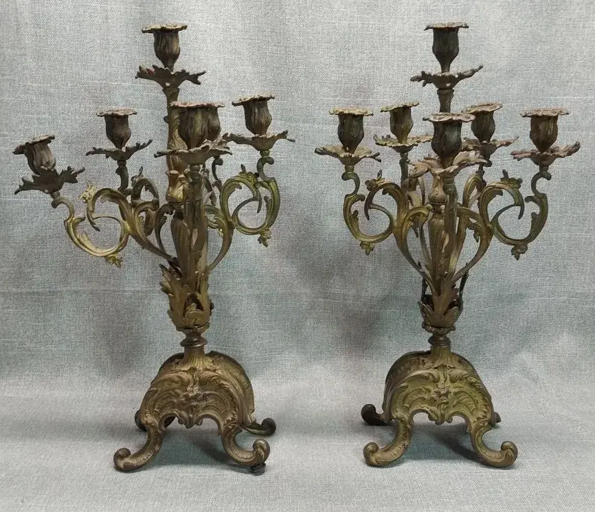 French Rococo Style Gilt Metal 6-Light Candelabra – Scrolled Acanthus
