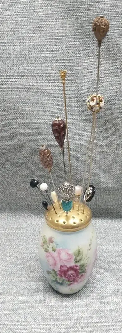 Hat Pin Collection with Porcelain Jar