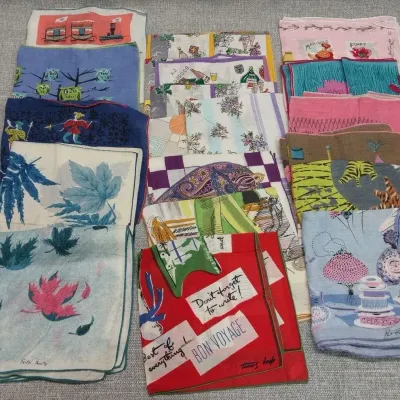 Mid-Century Designer Signed Handkerchief Lot – Tammis Keefe, Faith Austin, Pat Prichard & More