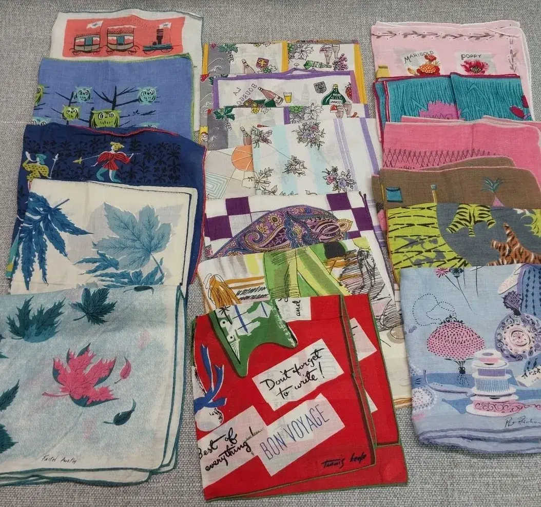 Mid-Century Designer Signed Handkerchief Lot – Tammis Keefe, Faith Austin, Pat Prichard & More