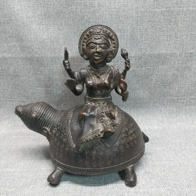 Dhokra Brass Goddess Riding Tortoise