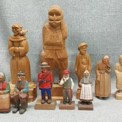 Hand-Carved Wood Folk Art Figures – Canadian Mountie, Habitants, Monk & More