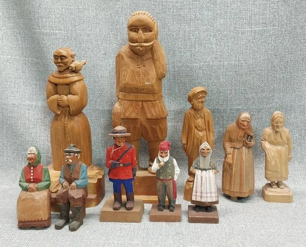 Hand-Carved Wood Folk Art Figures – Canadian Mountie, Habitants, Monk & More