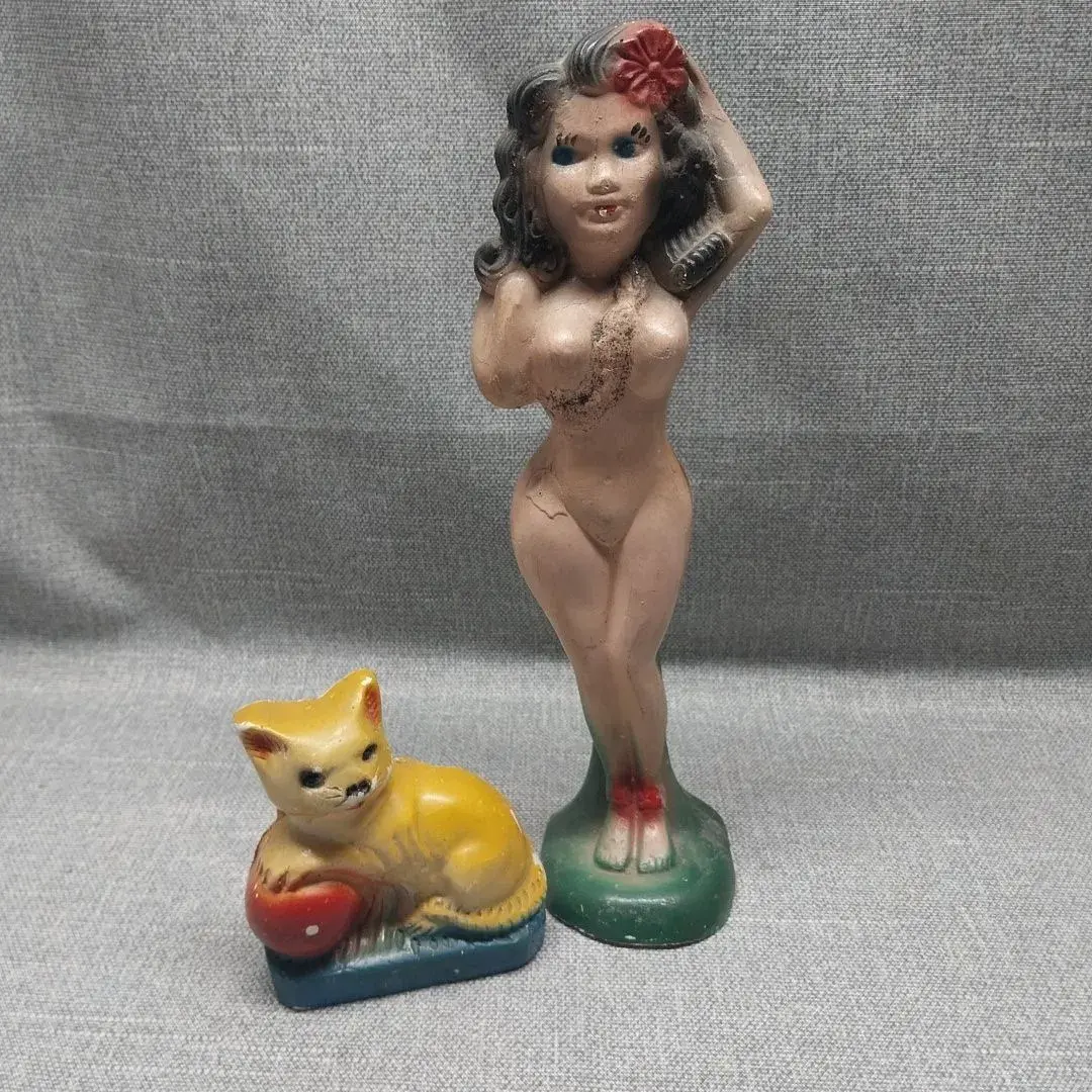 Chalkware Nude Figure & Cat