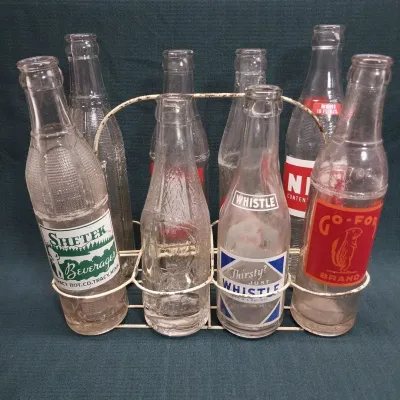 Wire Bottle Carrier & Glass Bottles