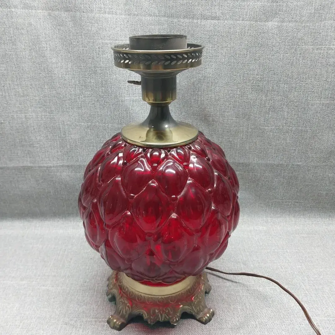 Mid Century Artichoke Pattern Ruby Red Glass Lamp 