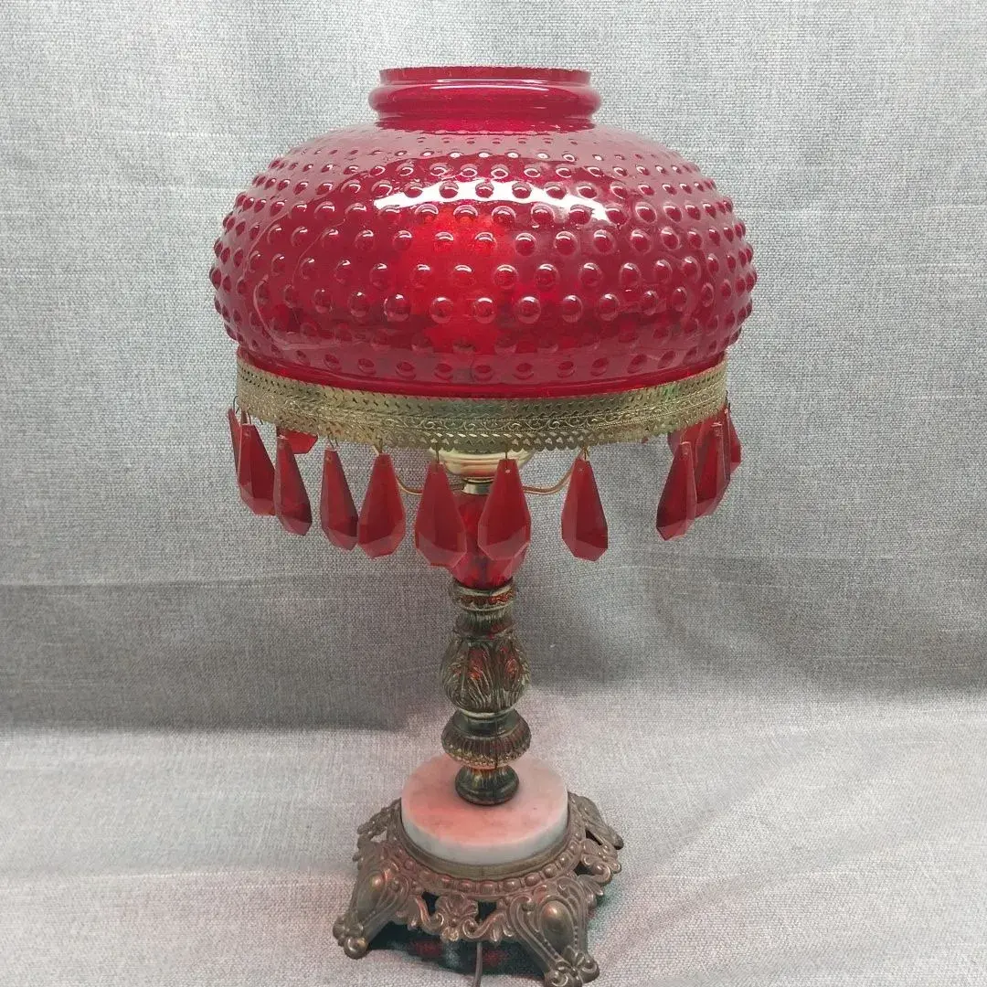 Cranberry Hobnail Glass Lamp