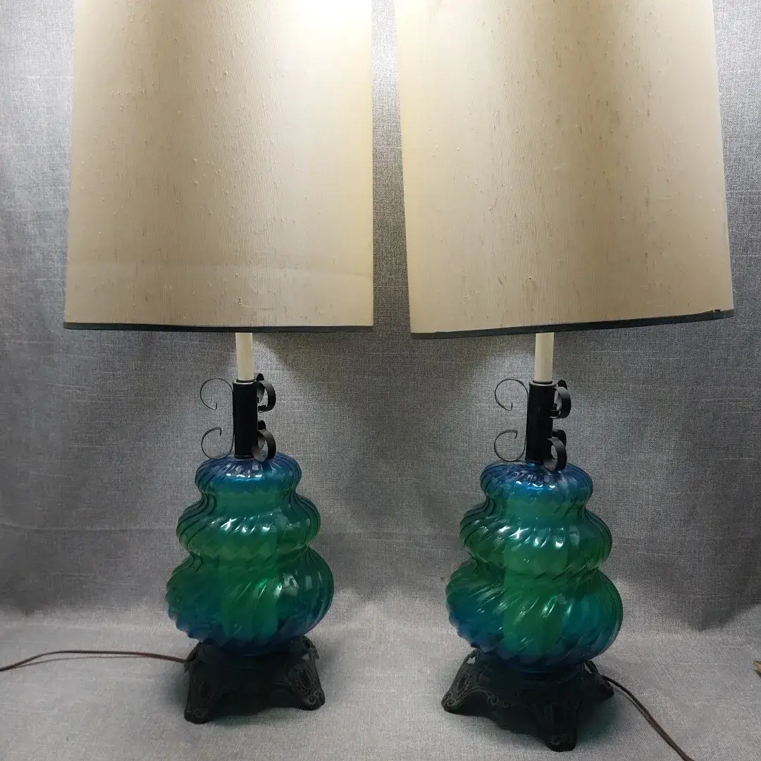Midcentury Modern Green/Teal Glass Lamps