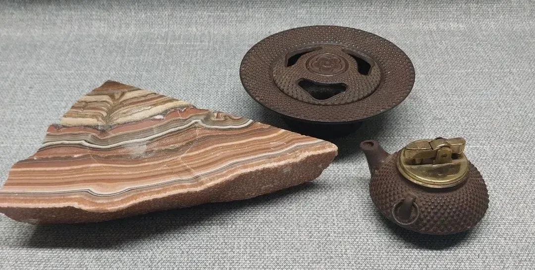 Cast Iron Tea Kettle Lighter, Incense Holder & Onyx Ashtray 