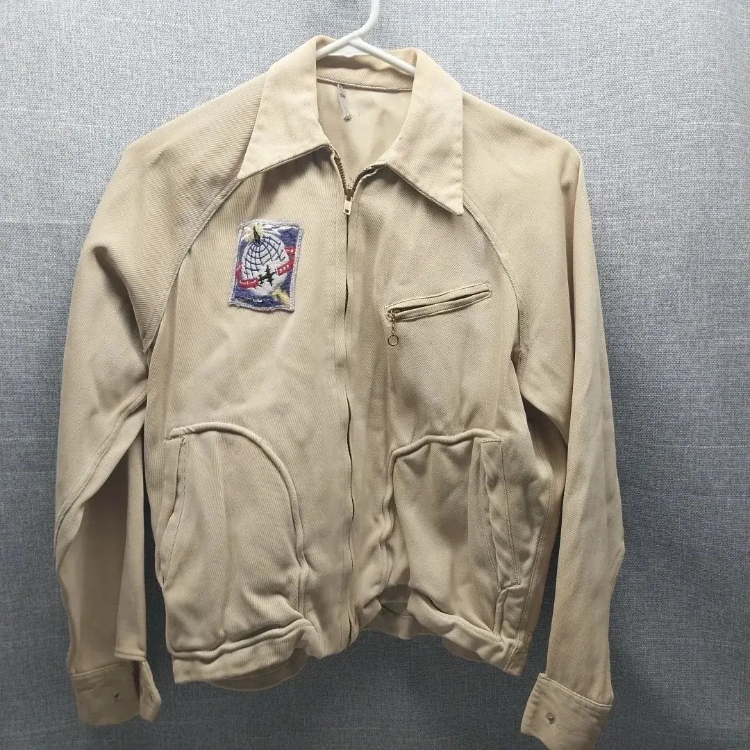 Cream Bomber Style Jacket With Embroidered Dragon