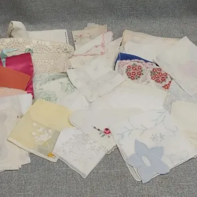 Embroidered, Lace & Appliqué Handkerchief Lot of Bridal Whites & Pastels