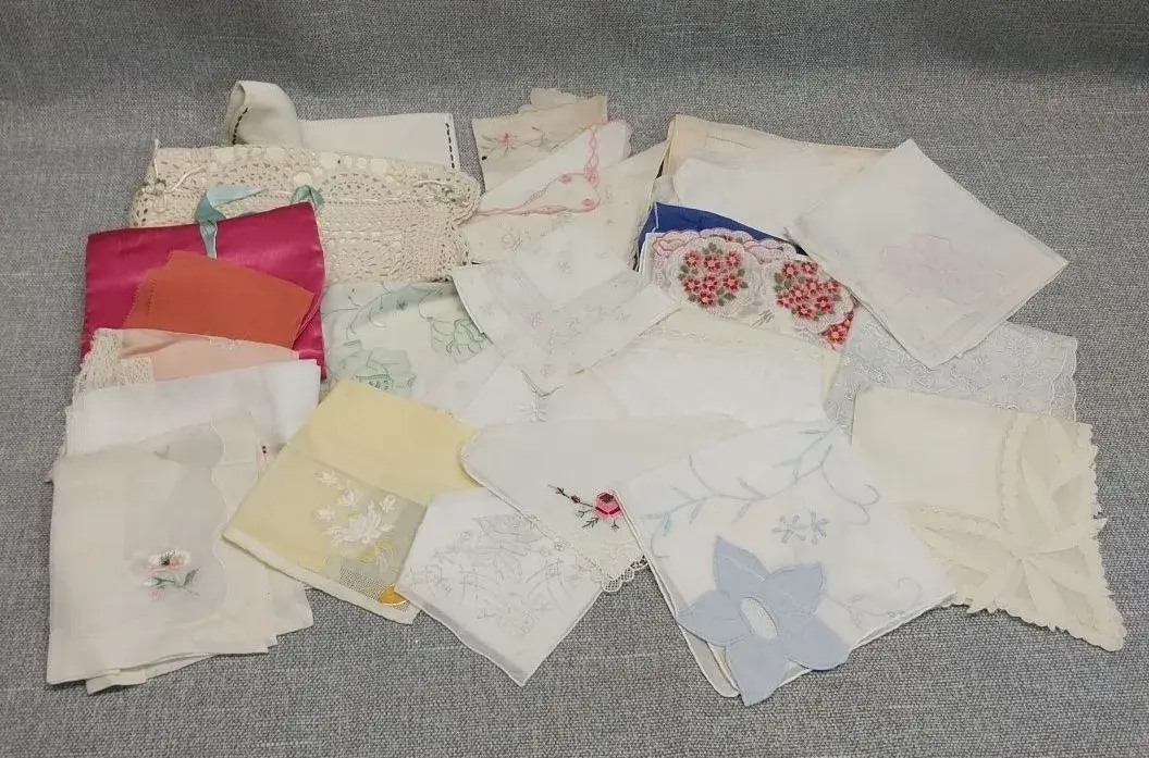 Embroidered, Lace & Appliqué Handkerchief Lot of Bridal Whites & Pastels