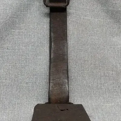 Primitive Iron Cow Bell with Original Leather Collar Strap & Buckle