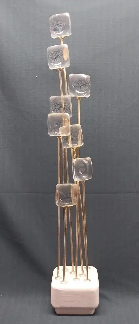 1960s MCM Brass Rod Acrylic Block Decor