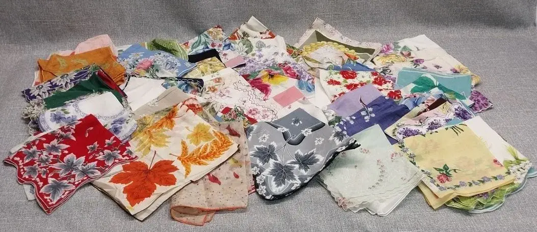 Vintage Printed Handkerchiefs – Florals, Autumn Leaves, Roses & More. 