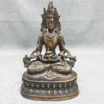 Amitayus Buddha Brass Statue, Nepalese Tibetan Buddha of Long Life