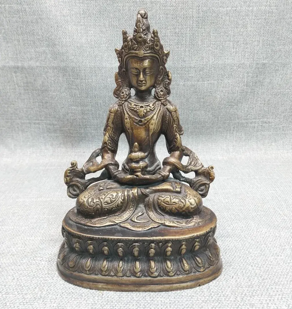 Amitayus Buddha Brass Statue, Nepalese Tibetan Buddha of Long Life