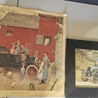 Vintage Norman Rockwell Print Titled "The Famous Model T" &  Picture of a 1928 Ford Pickup 