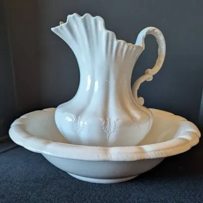 Vintage Semi Porcelain Pitcher & Bowl By Goodwin Potter Co.
