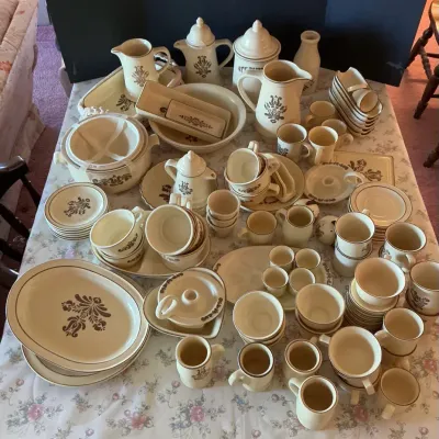 Pfaltzgraff Village Stoneware Classic Brown Folk Art Floral Design Lot #2